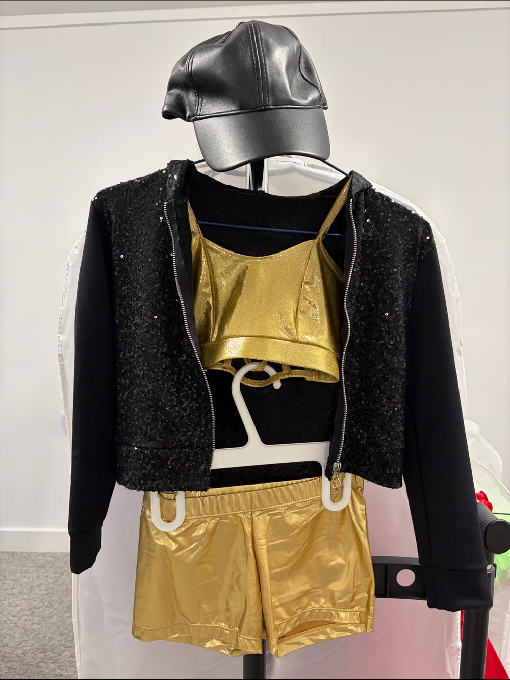 Child Dance - Sequin Cropped Jacket with Gold Metallic Top & Shorts Set